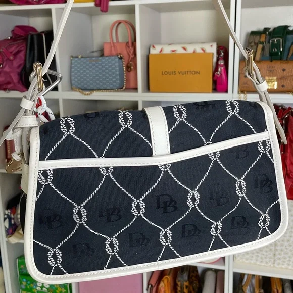 Dooney & Bourke Nautical Rope Navy Canvas & White Leather Monogram Shoulder Bag